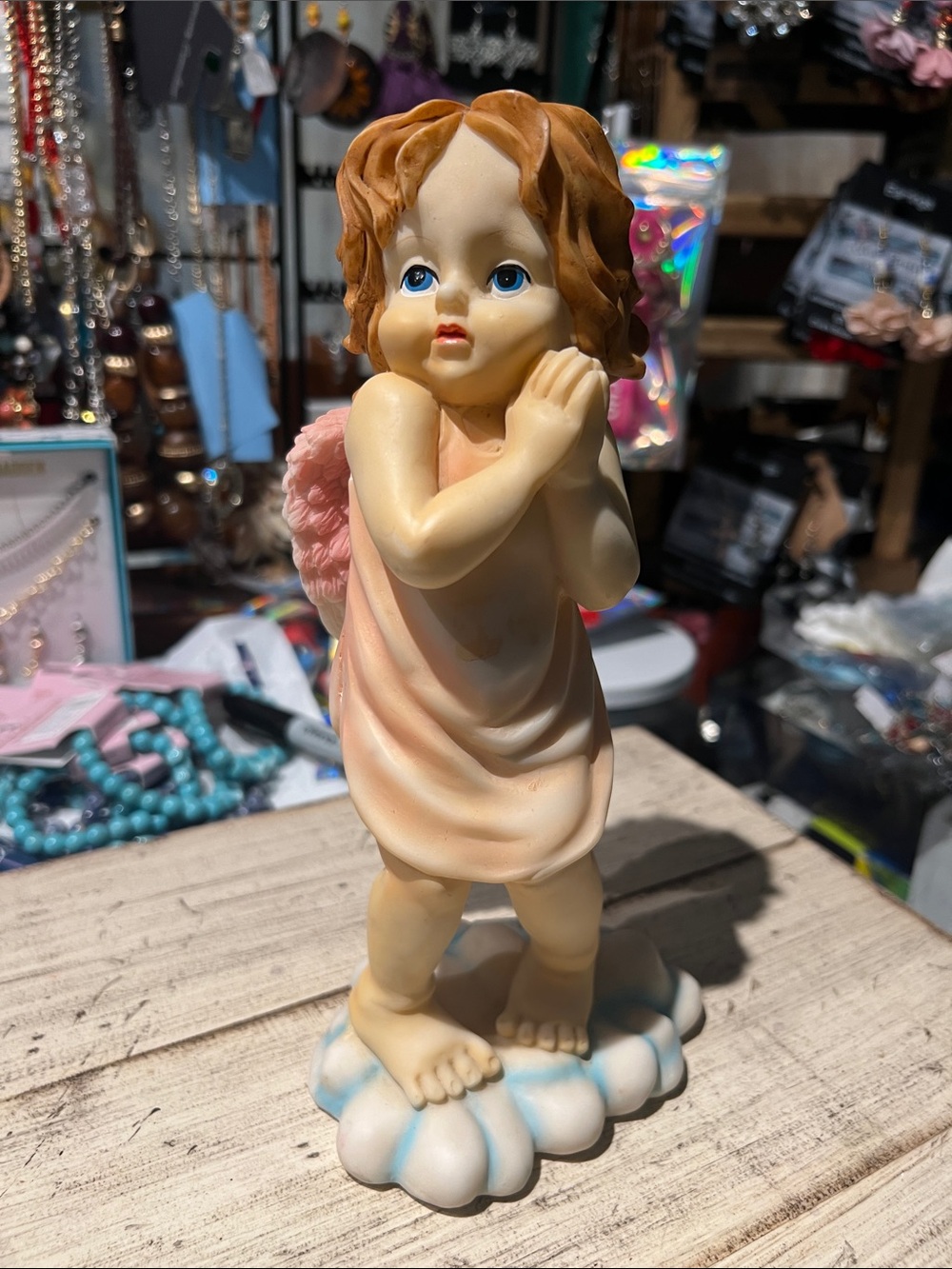 Vintage ceramic cherub Angel figurine pink wings